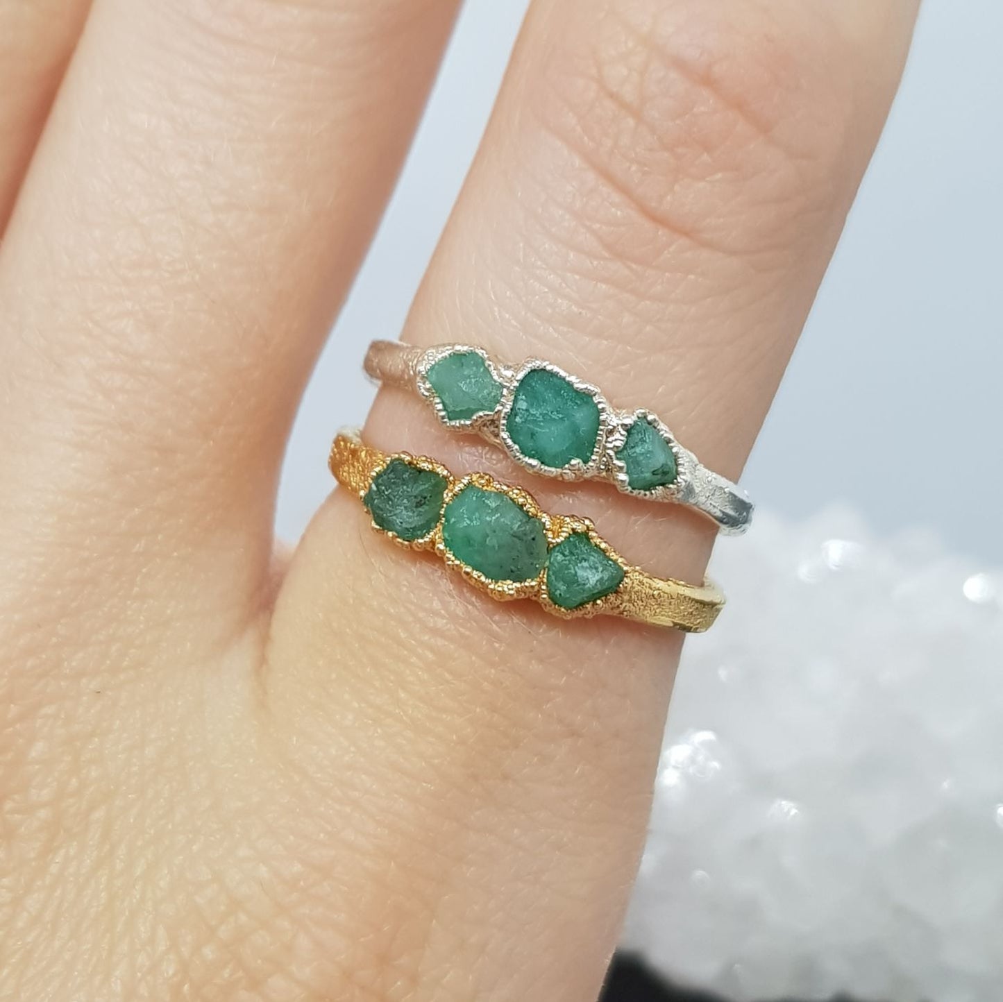 Triple Raw Emerald Ring