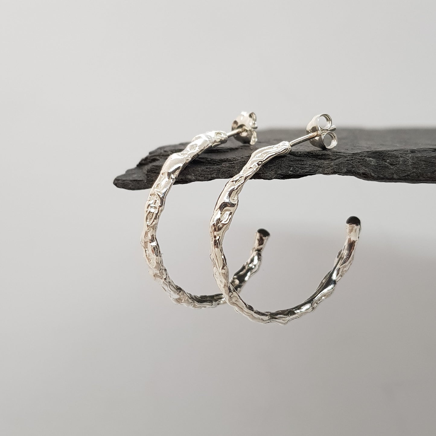 sterling silver molten stud hoop earrings