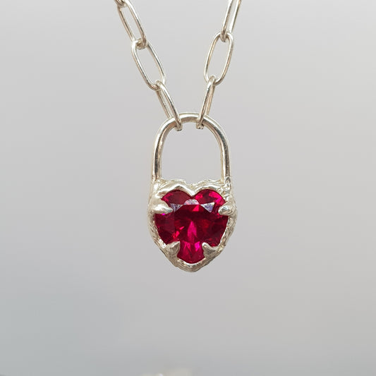 Ruby Molten Heart Lock Necklace