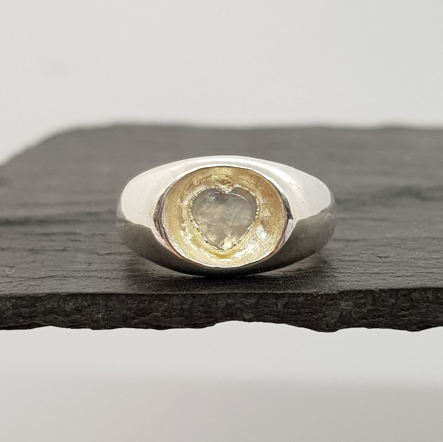 moonstone heart sunken silver signet ring