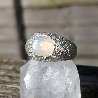 Moonstone Textured Signet Ring