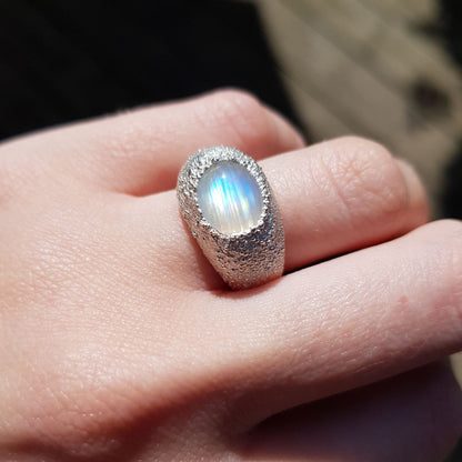 Moonstone Textured Signet Ring