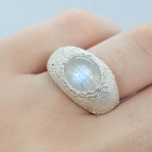 Moonstone Textured Signet Ring