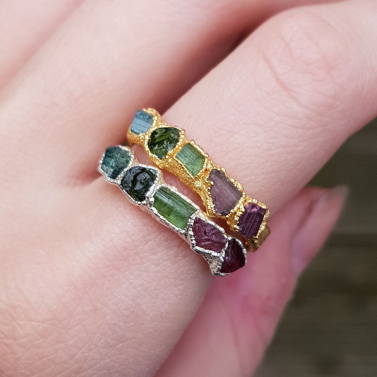 Multi coloured Raw Tourmaline Ring