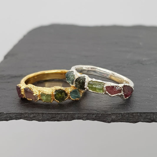 Multi coloured Raw Tourmaline Ring