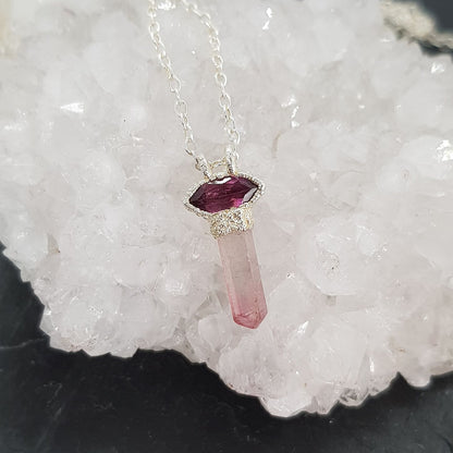 raw pink tourmaline pencil necklace