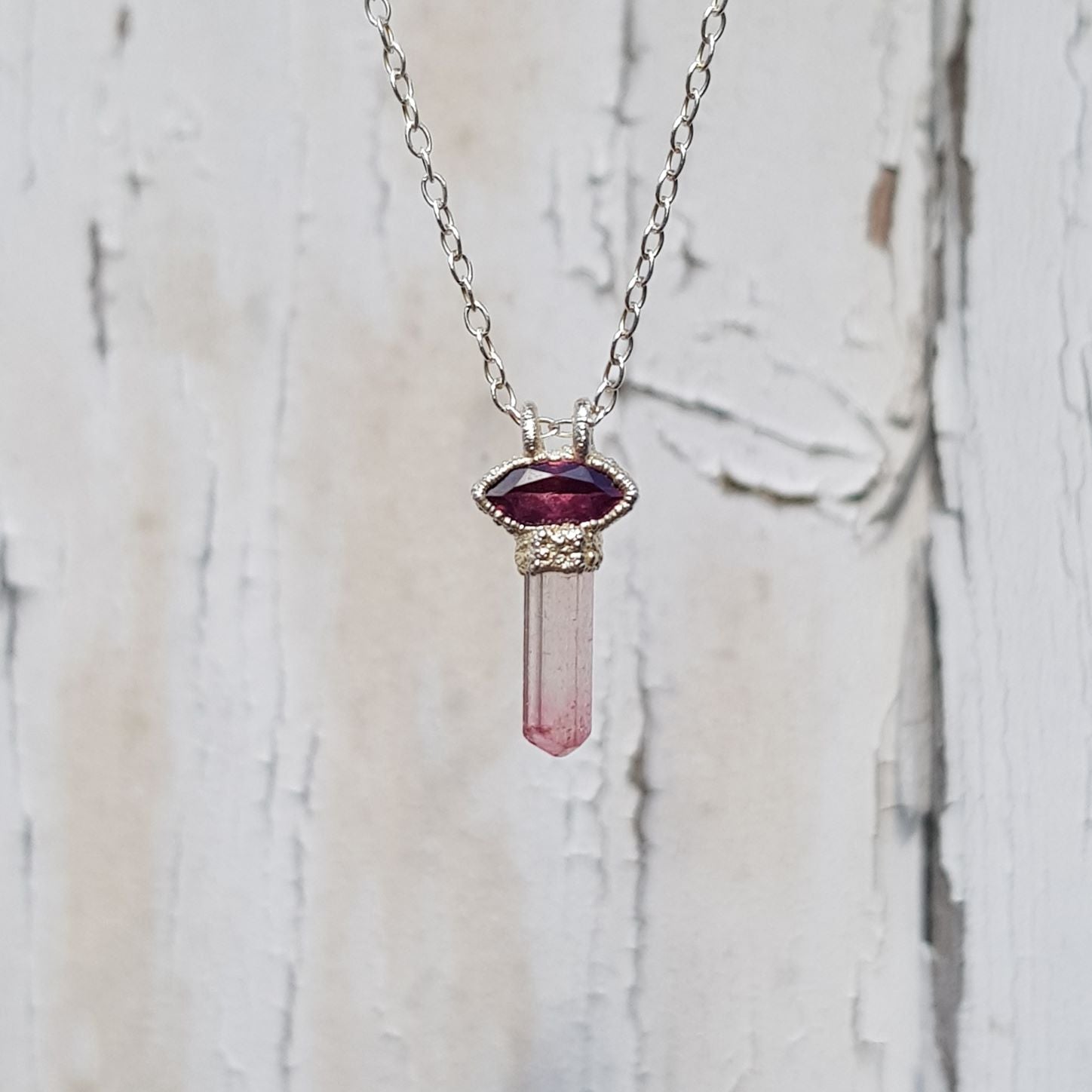 raw pink tourmaline pencil necklace