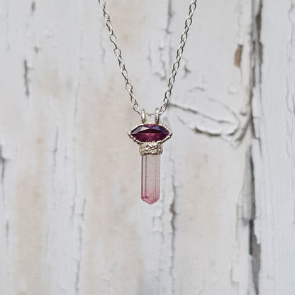 raw pink tourmaline pencil necklace