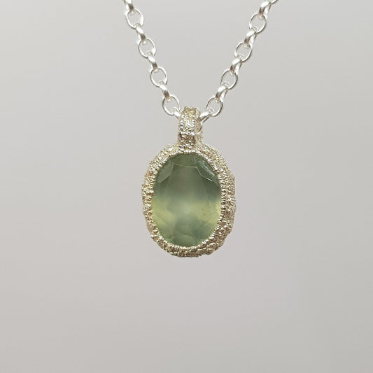 green prehnite silver pebble necklace