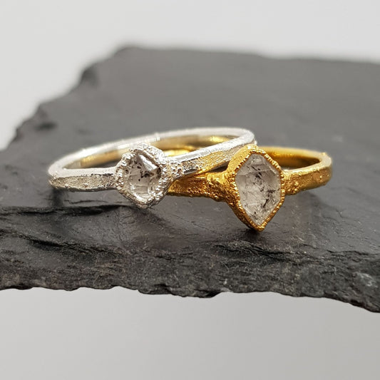 raw herkimer diamond silver and gold ring