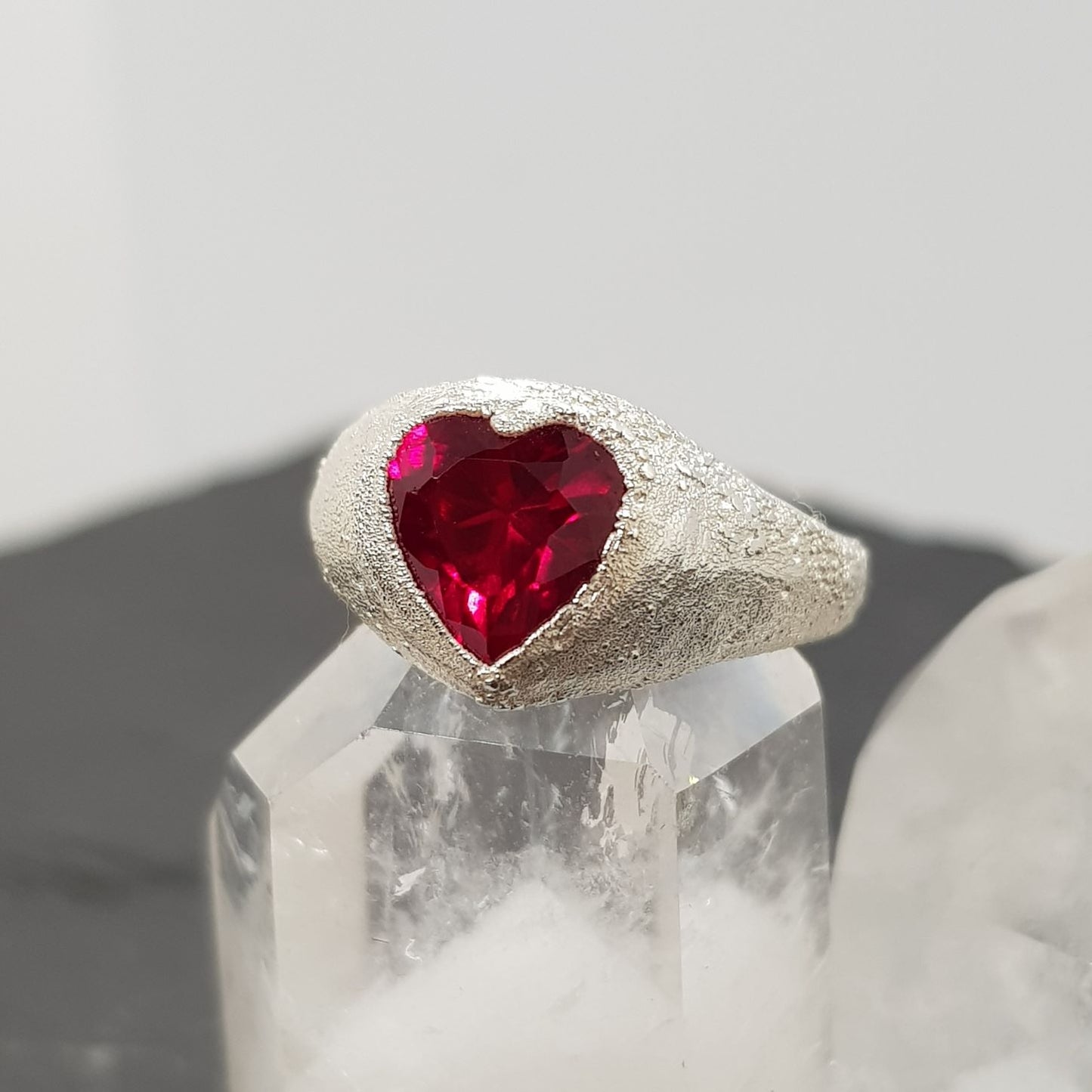 ruby heart chunky silver signet ring