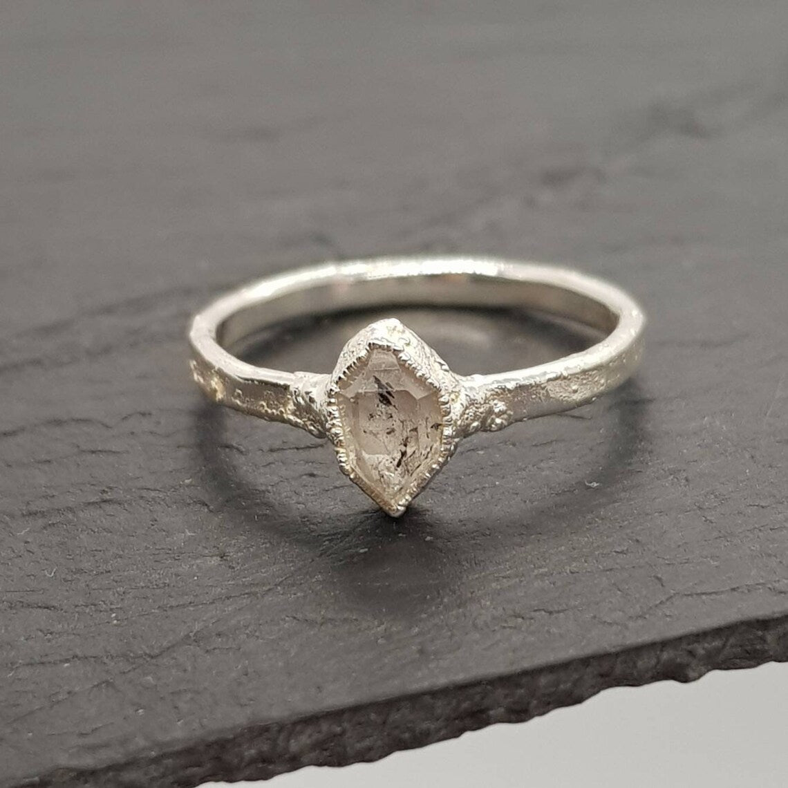 raw herkimer diamond silver electroformed ring