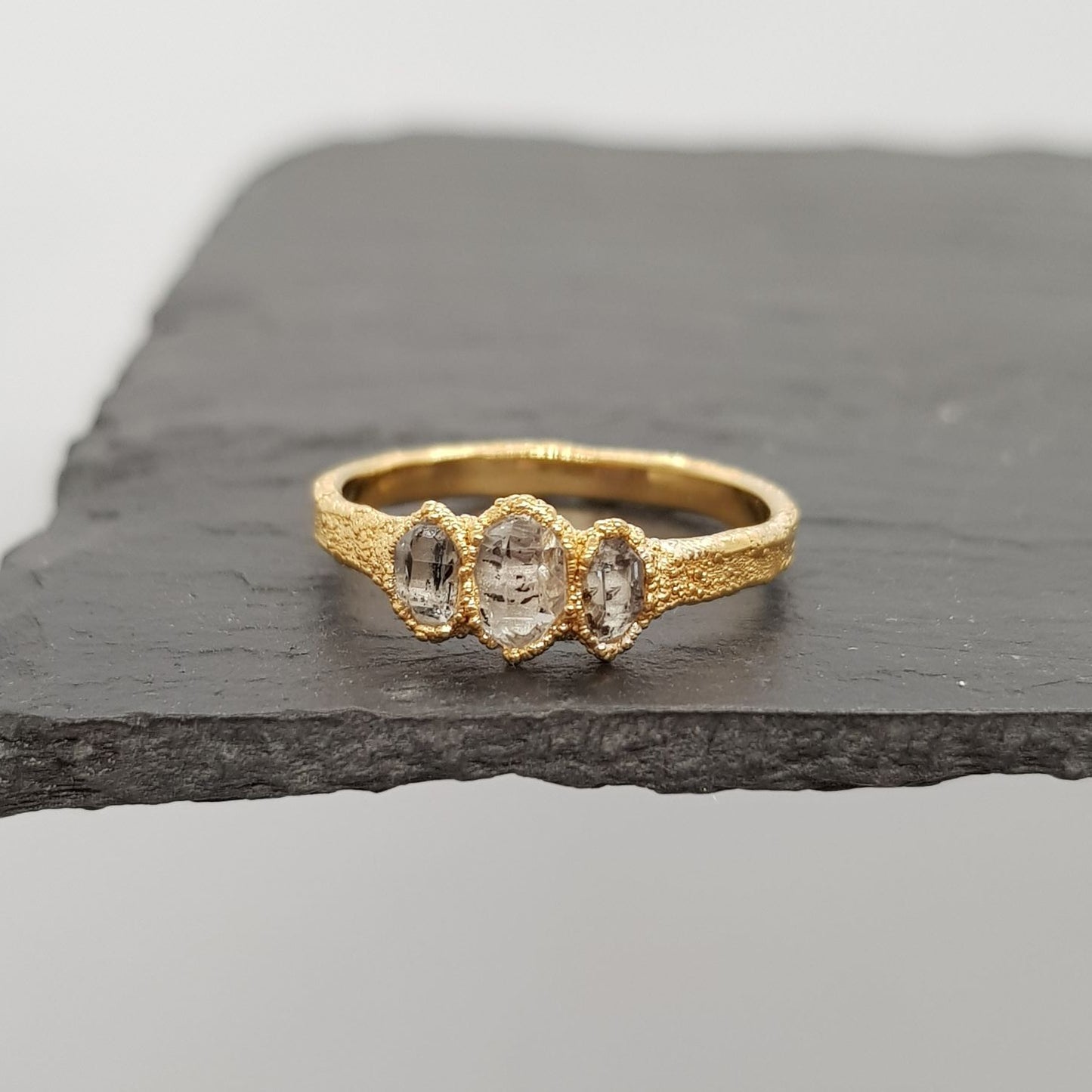 Triple Raw Herkimer Diamond Ring