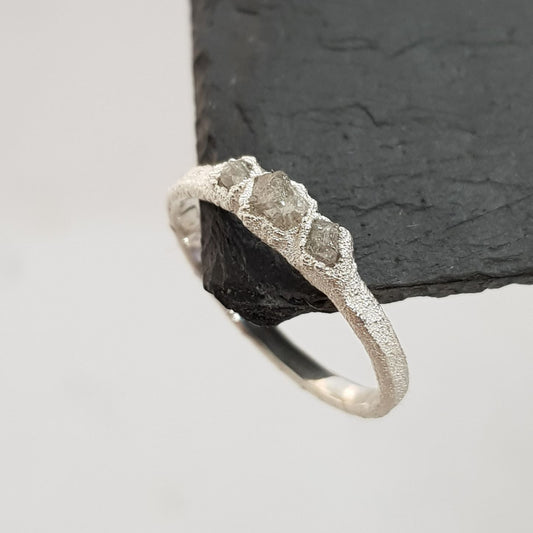 Triple Raw White Diamond Ring