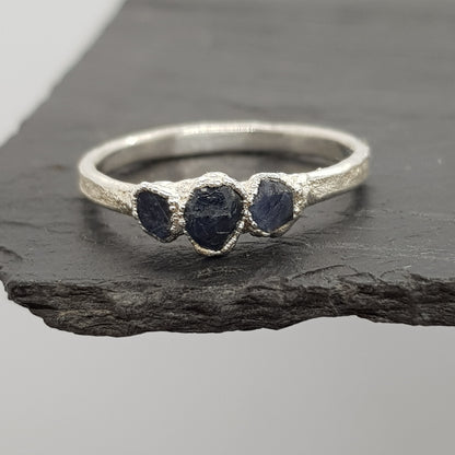 triple raw sapphire silver ring