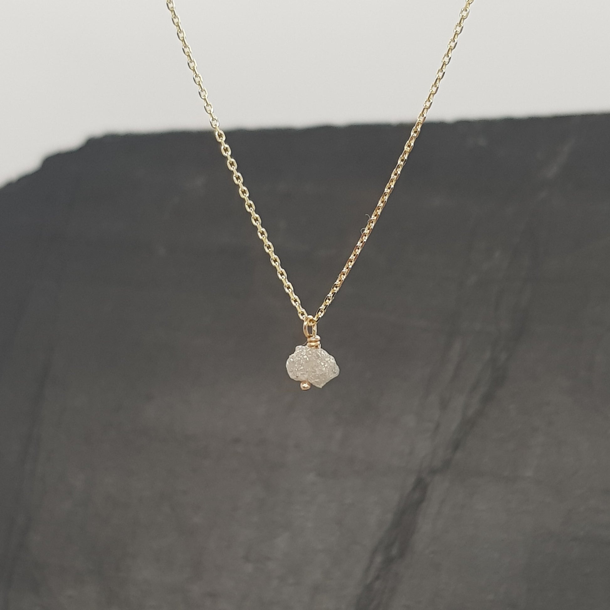 raw white diamond on 9ct yellow gold chain