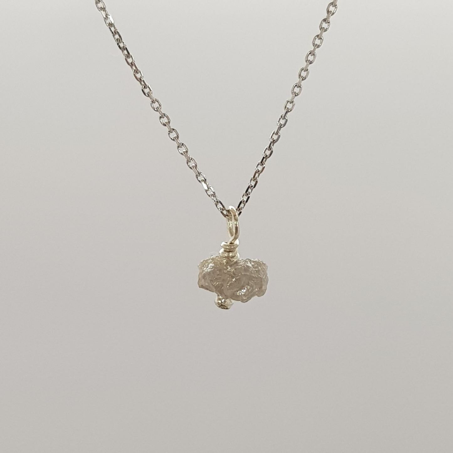 raw white diamond on 9ct white gold chain
